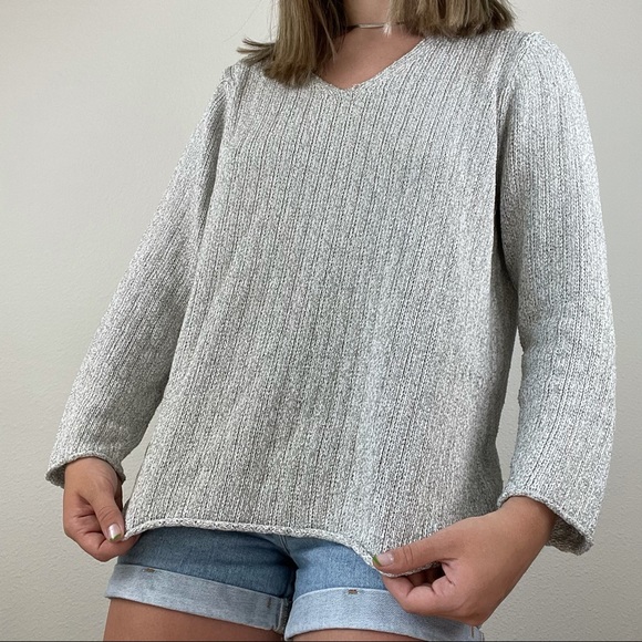 Eileen Fisher gray v neck knit sweater - Picture 6 of 9